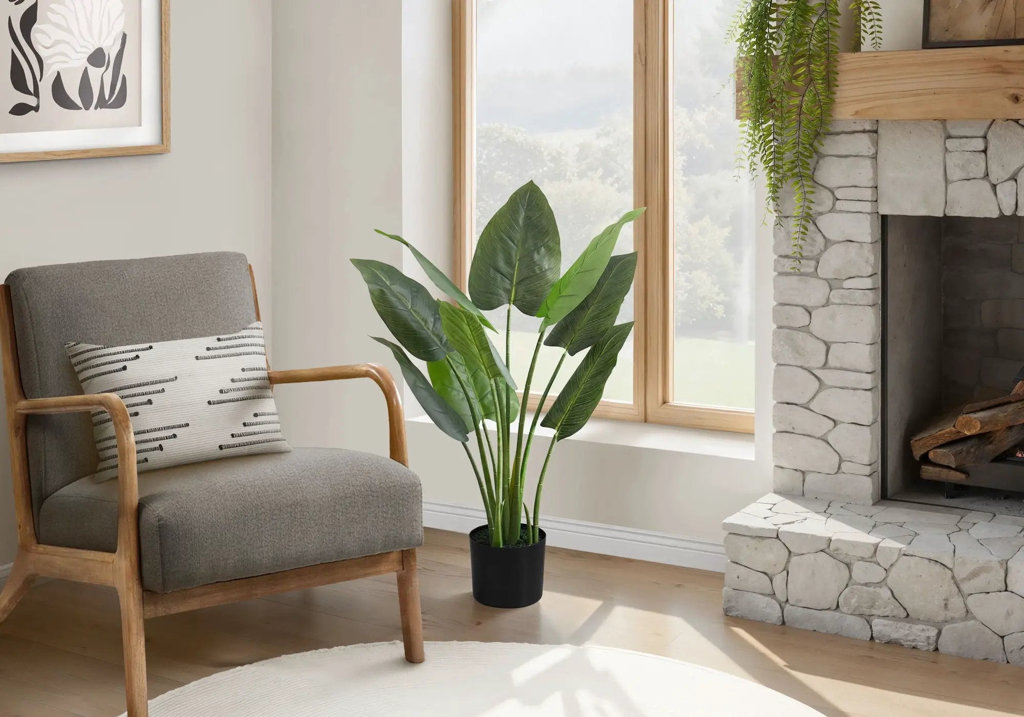 37" Tall, Artificial Plant, Aureum Tree, Indoor, Faux, Fake, Floor, Greenery, Potted, Real Touch, Decorative - Green / Black by Unique Piece Furniture