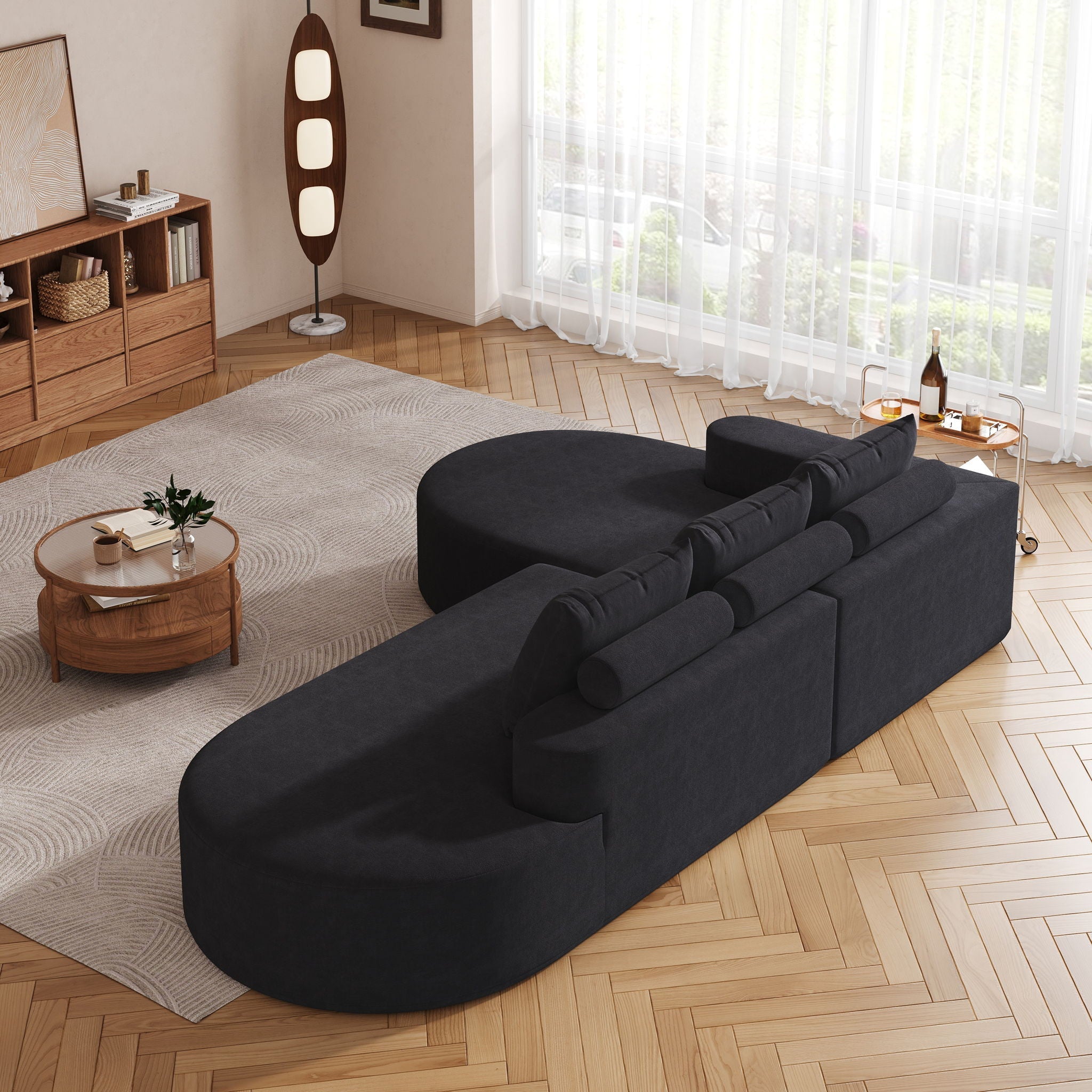 Modern Curved Sofa, L-Shaped Modular Sectional Set With 3 Pillows by HouseOfZazla