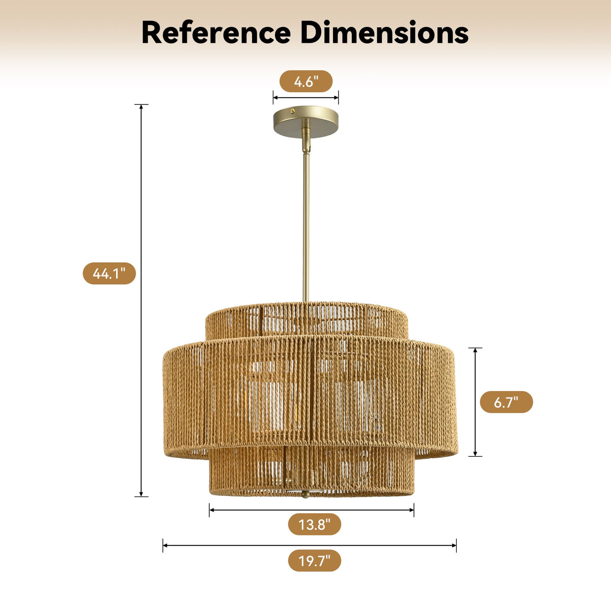 Boho Rattan Chandelier with Rustic Modern 3-Light Design - Natural Finish, photo 7 of 7