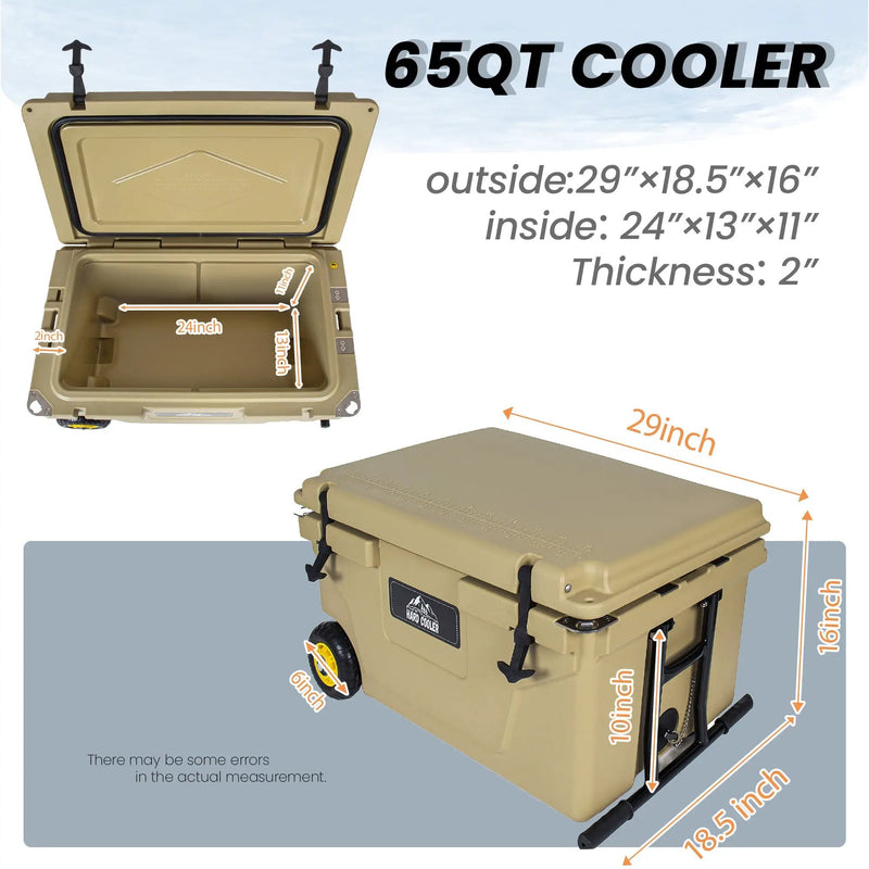 65 Quart Khaki Cooler - Ultra-Tough Hard Shell Ice Chest by HouseOfZazla