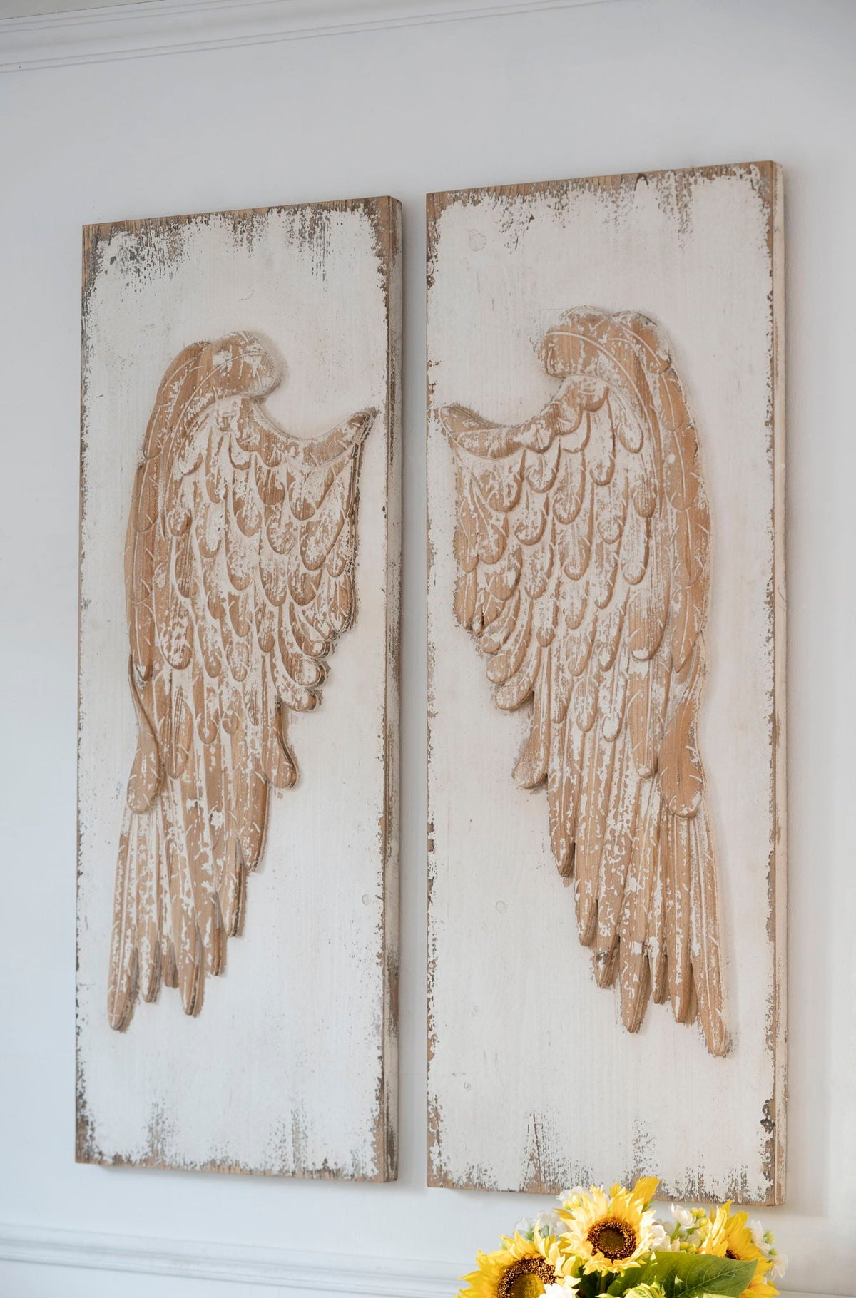 Feather Wing Wall Panels with Distressed Finish - Multicolor (Set of 2) Wall Art, photo 7 of 11