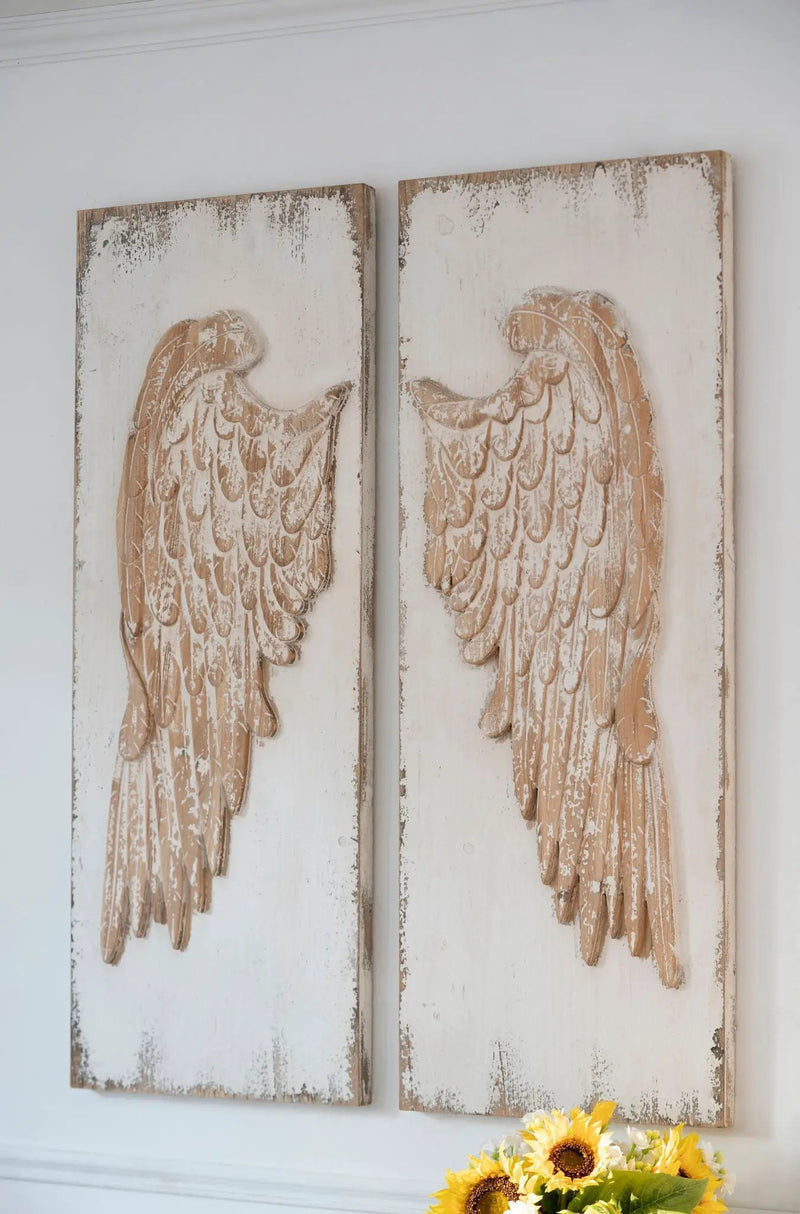 Feather Wing Wall Panels With Distressed, Rectangle Hanging Wall Art (Set of 2) - Multicolor by HouseOfZazla