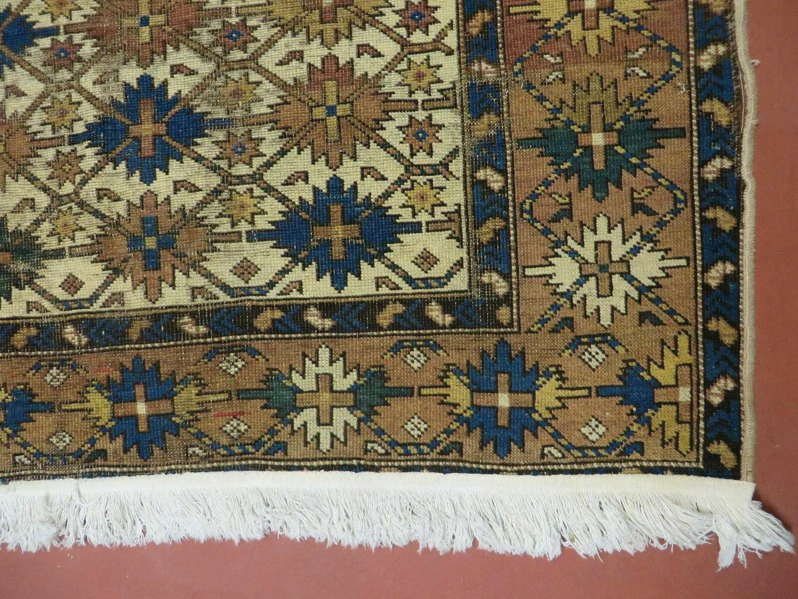 4' X 5' Antique Handmade Caucasian Kazak Shirvan Wool Rug Snow Flakes by Jewel Rugs