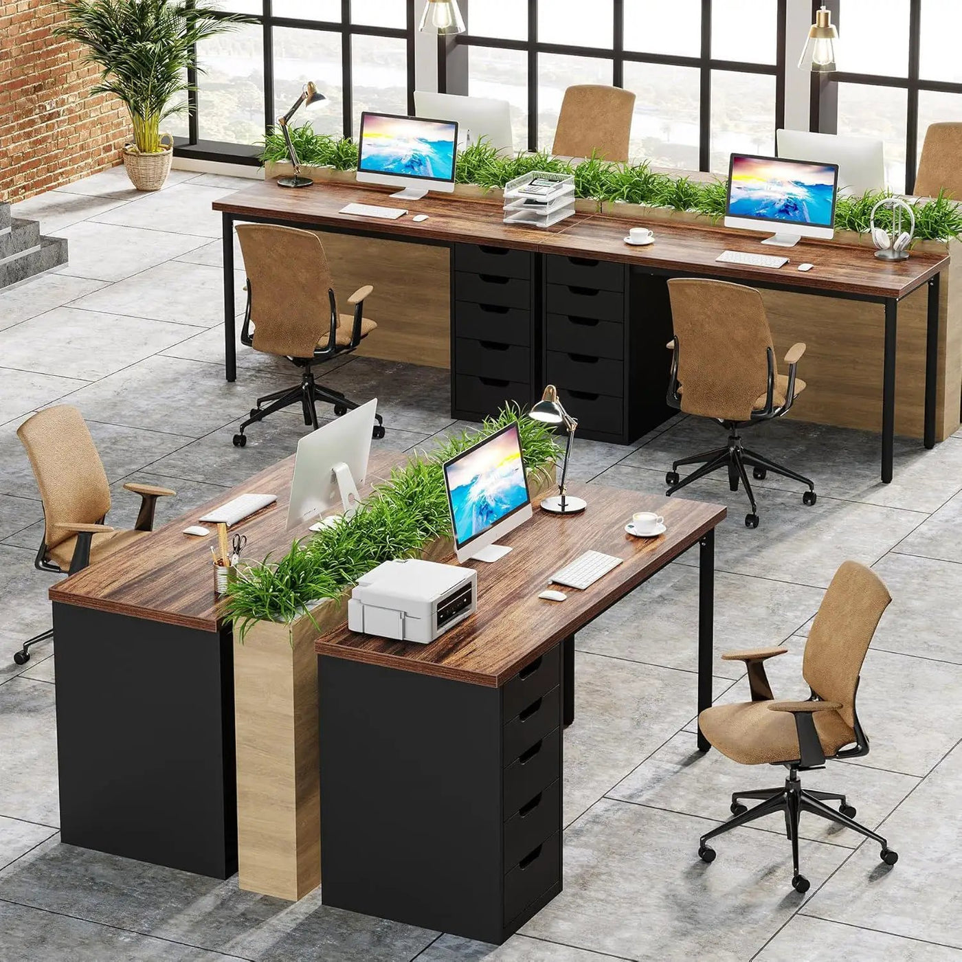 Computer Desk With 5 Drawers, Reversible Cabinet Design by HouseOfZazla