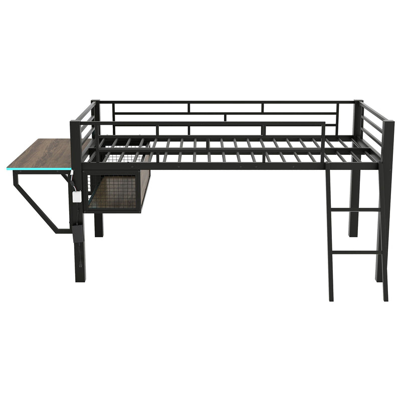 Gaming - Twin Loft Bed With Desk And LED - Black by HouseOfZazla