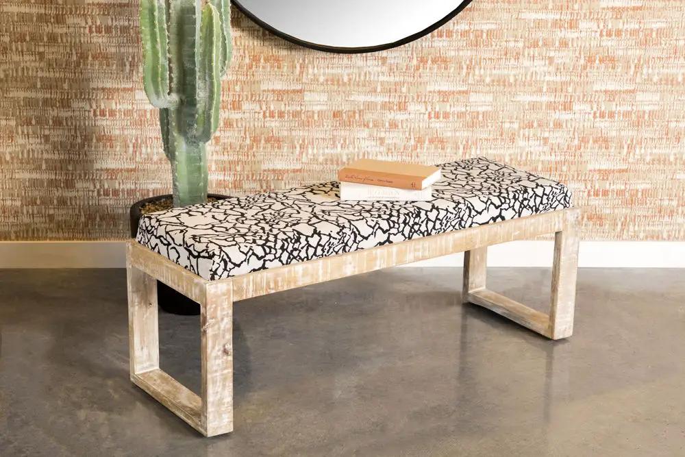 Aiden Fabric Upholstered Accent Bench Distressed White by Unique Piece Furniture
