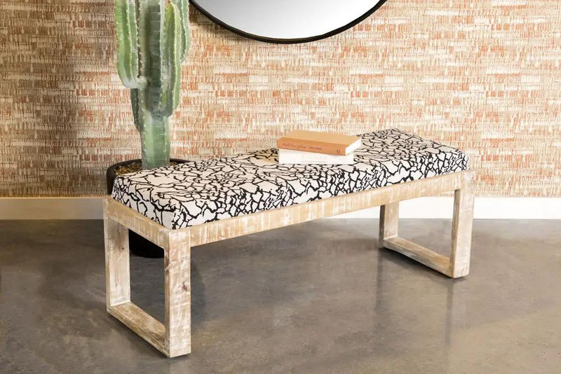 Aiden Fabric Upholstered Accent Bench Distressed White by Unique Piece Furniture