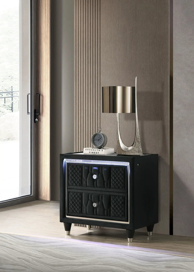 Lorient 2-drawer LED Nightstand with USB Black by Unique Piece Furniture
