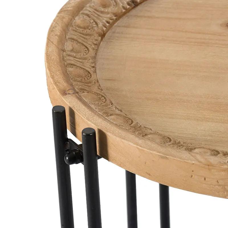 Round Side Table With Wood Top, End Table For Living Room Bedroom - Black Brown by HouseOfZazla