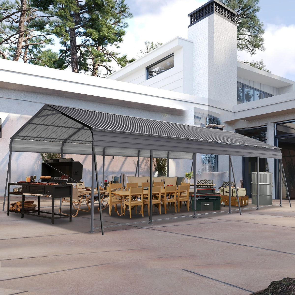Metal Carport 13 x 26.5 FT with Galvanized Steel Roof - Heavy Duty Outdoor Shelter, photo 8 of 10