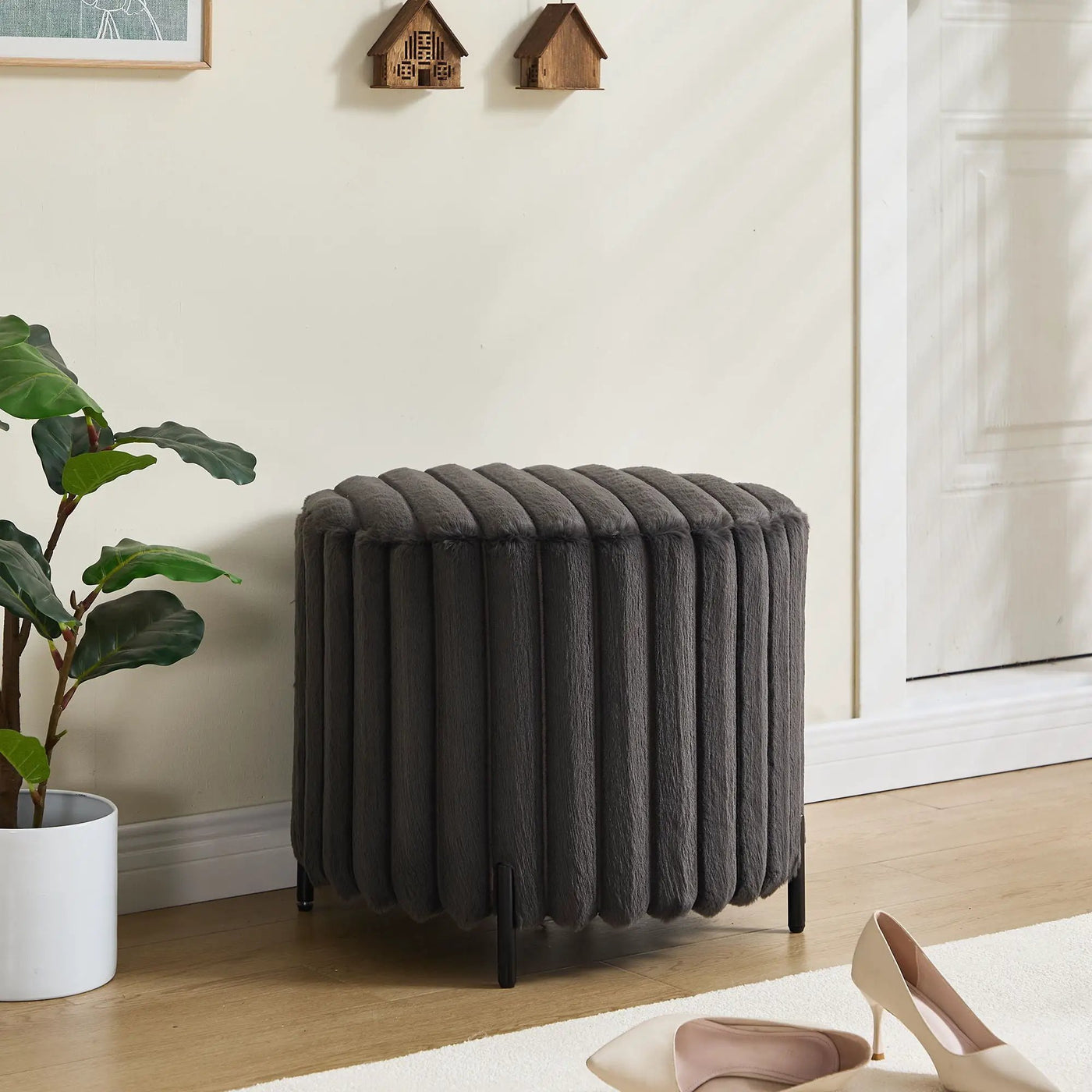 Wide Upholstered Round Pouf Ottoman Foot Rest by HouseOfZazla