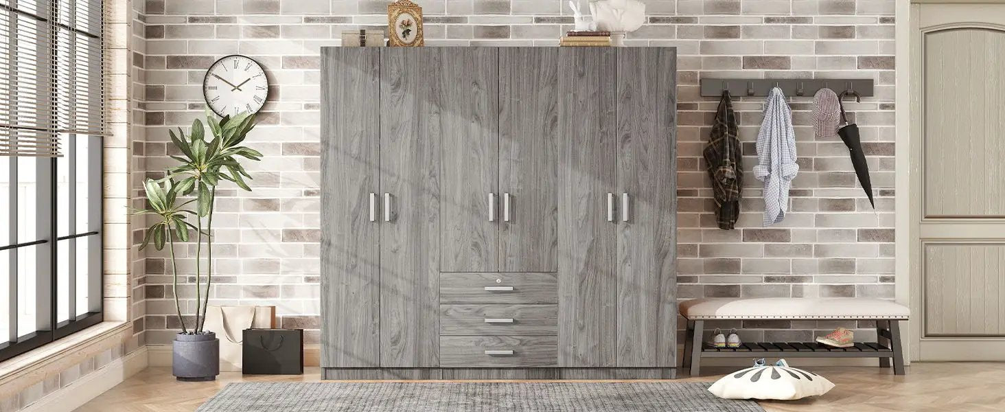 6 Doors Wardrobe Storage For Bedroom, With Big Drawers by HouseOfZazla
