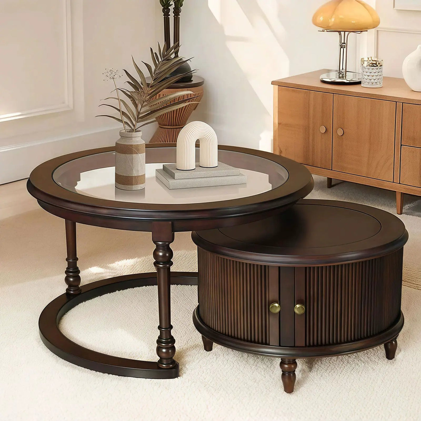 Modern Nesting Coffee Table Set with Glass and Solid Wood Frame by HouseOfZazla