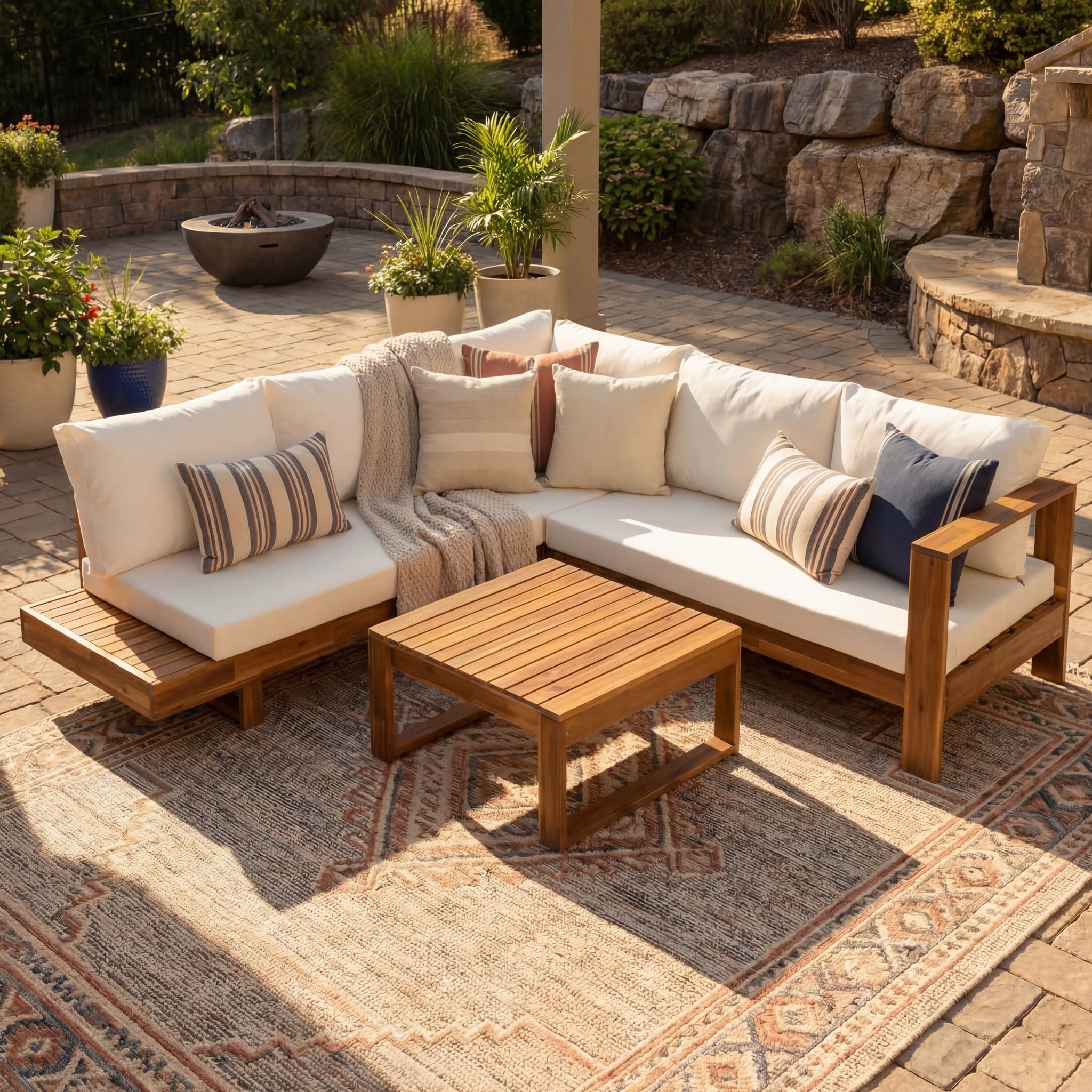 Outdoor 4pc Acacia Wood Sectional Patio Sofa Set by HouseOfZazla