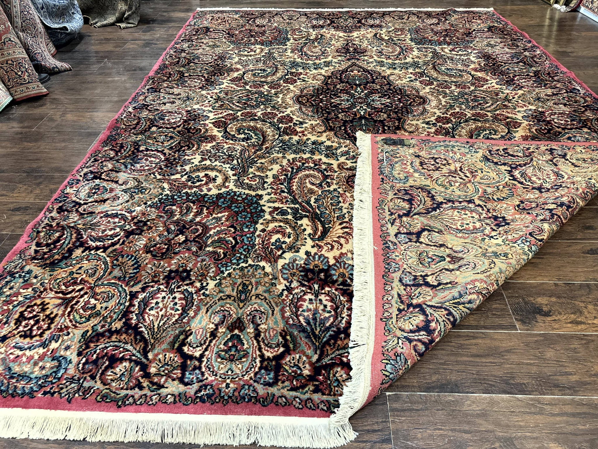 Antique Karastan Kirman Rug 8.8 x 12, Imperial Karastan #1427, Ivory Kirman by Jewel Rugs