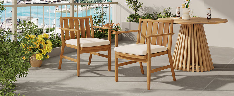 Outdoor Acacia Wood Arm Dining Chairs with Removable Cushions – Brown, photo 2 of 10