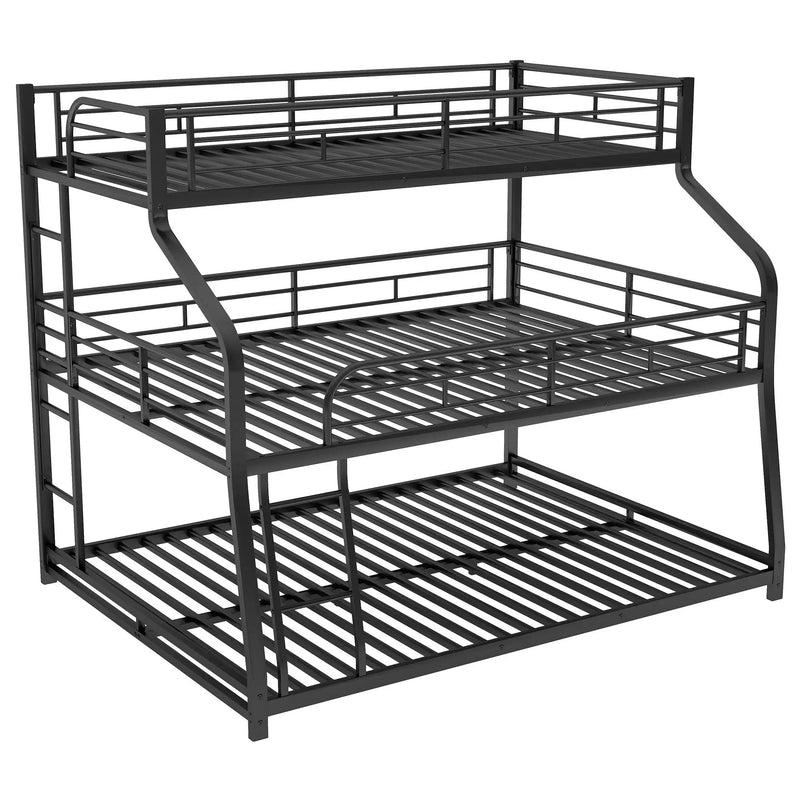 Twin Long / Full Long / Queen Triple Bunk Bed With Long And Short Ladder And Full-Length Guardrails - Black by HouseOfZazla