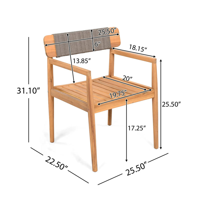 Creative Braided Acacia Wood Outdoor Dining Chairs with Armrests by HouseOfZazla