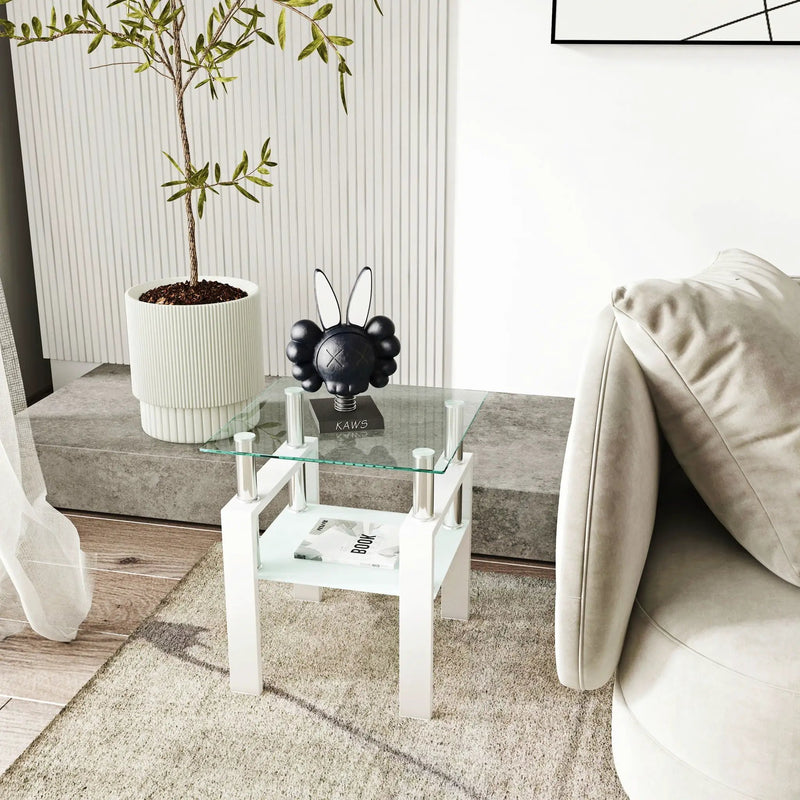 Modern Tempered Glass Tea Table, End Square Table For Living Room by Unique Piece Furniture