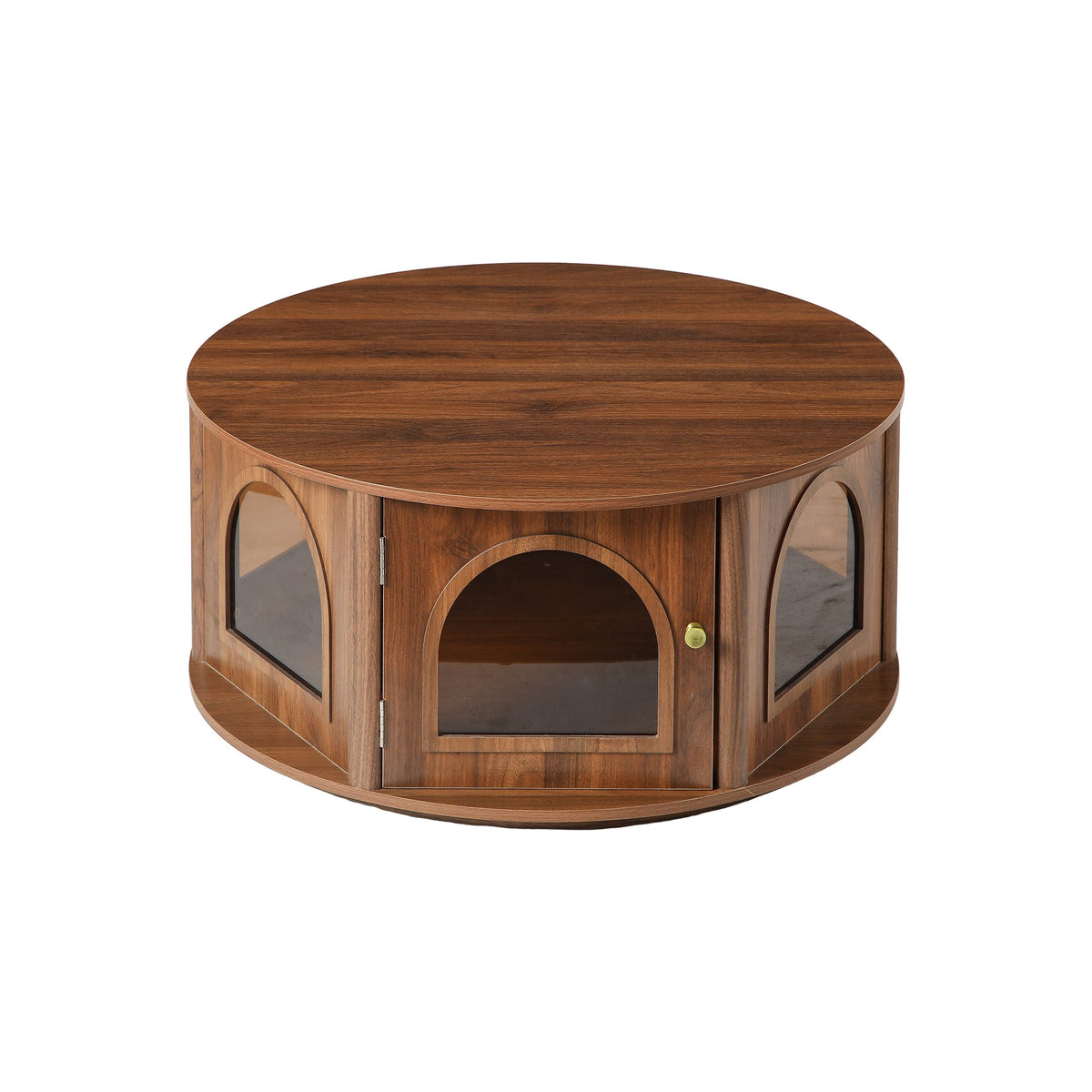 31.5" Round Coffee Table with Storage and Pet House - Dark Walnut, photo 8 of 8