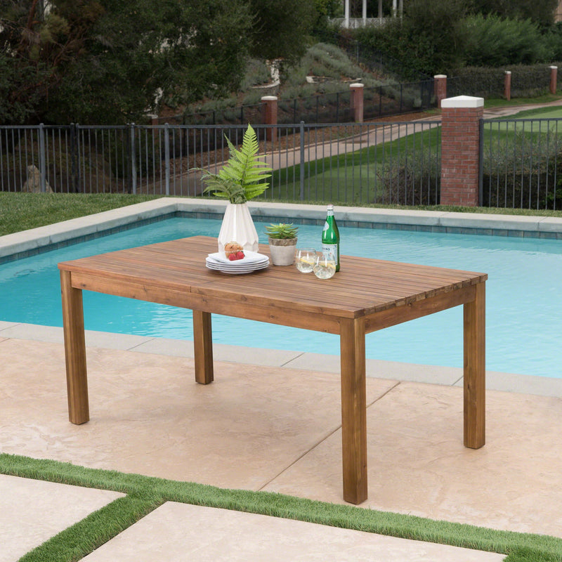 Wilson Expandable Dining Table With Slat Design - Teak Acacia Wood by HouseOfZazla