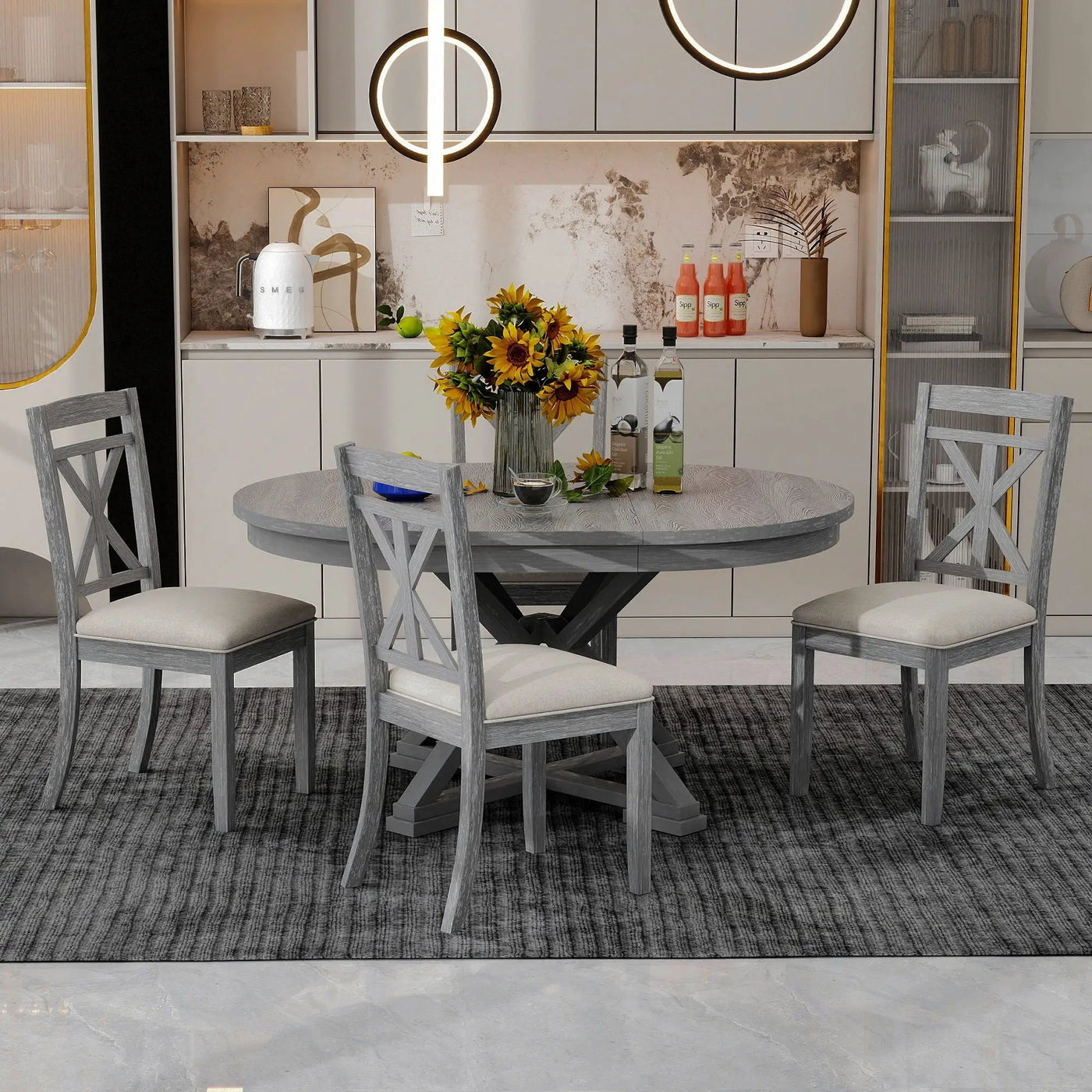 Dining Set With Extendable Round Table And 4 Upholstered Chairs by HouseOfZazla