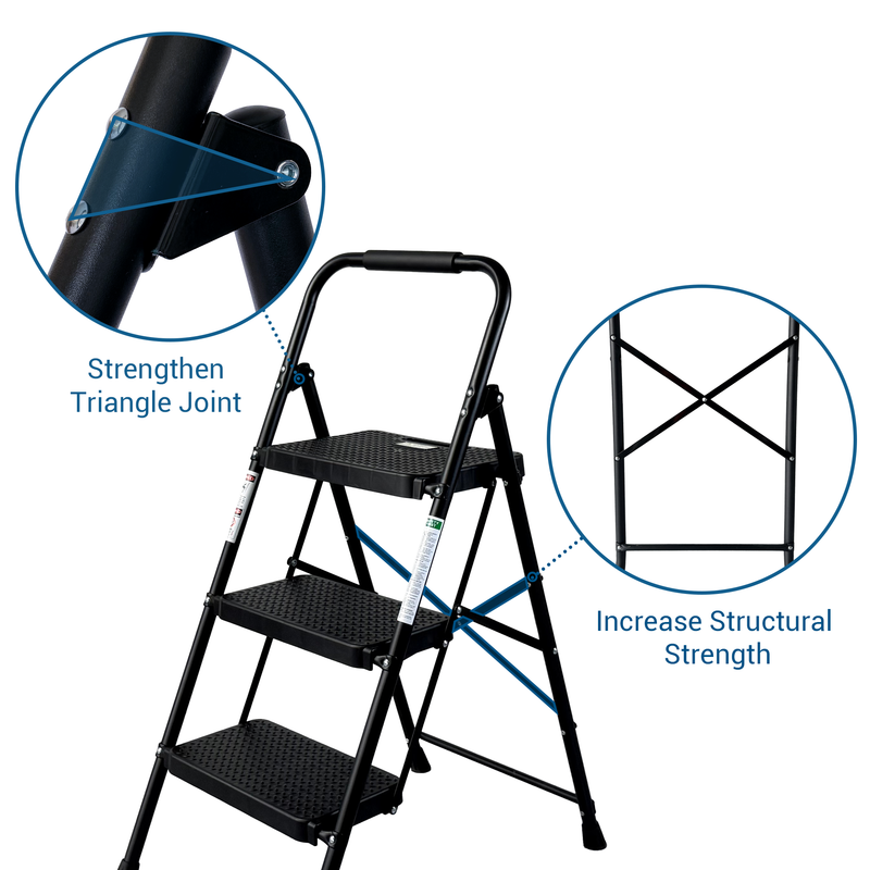 3 Step Ladder Folding Step Stool with Wide Anti-Slip Pedal by HouseOfZazla