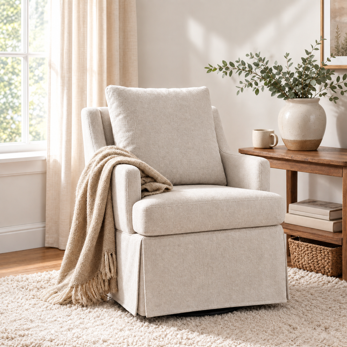 Upholstered Dining Chair with Casters - Modern Fabric, 1 Piece