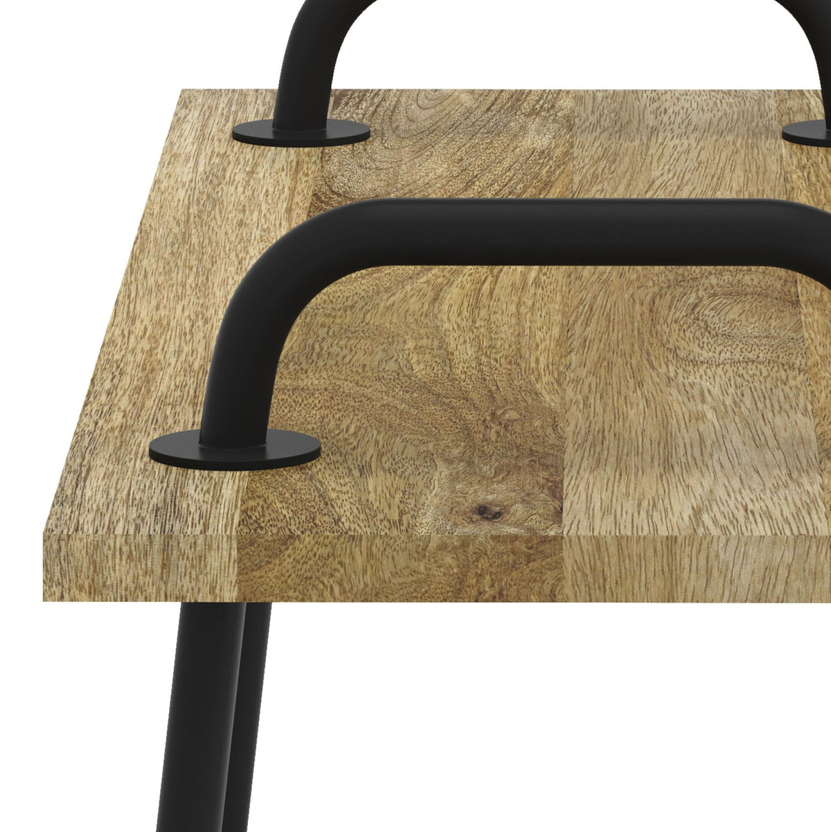 Light Brown Entryway Bench with Metal Legs - Solid Wood, photo 10 of 18