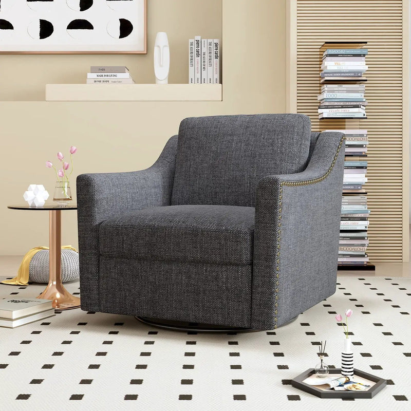 360 Degree Swivel Armchair, Skin Friendly Fabric, Ergonomic Design, Brass Nail Decorative Armchair by Unique Piece Furniture