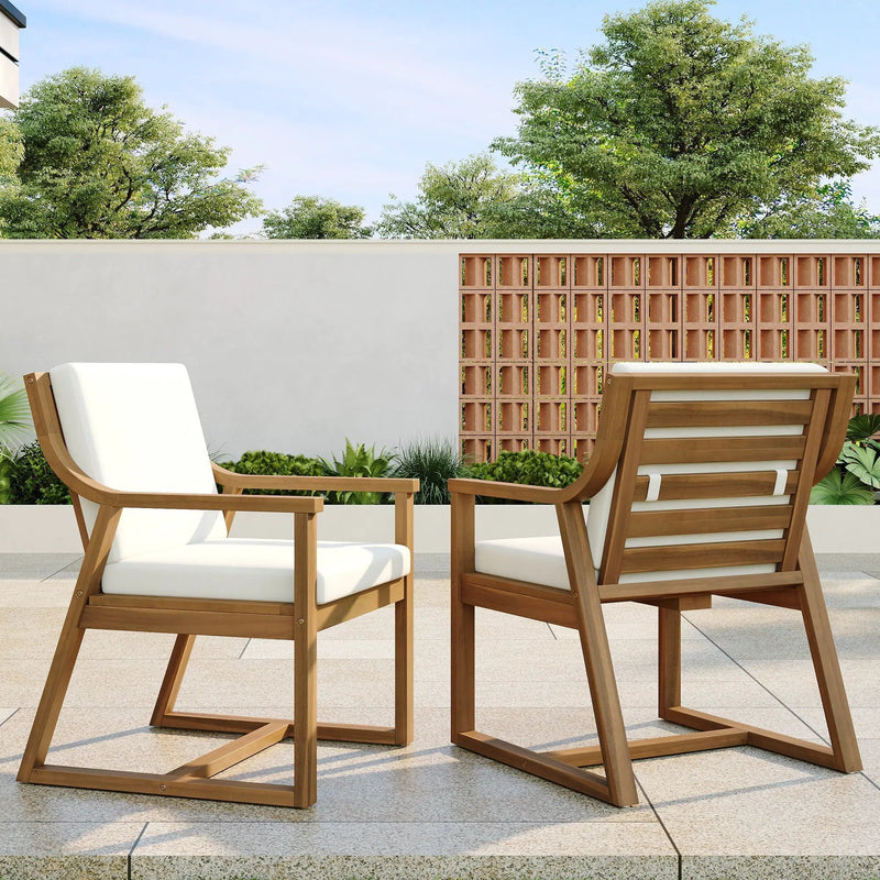 TREXM Patio Dining Chair Set of 2, Wood Outdoor Armchairs with Removable Cushions by HouseOfZazla