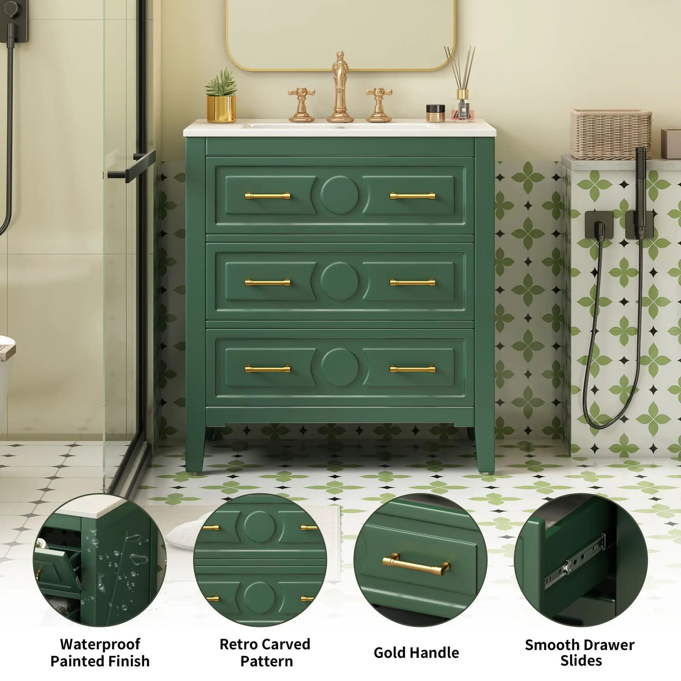 Retro Bathroom Vanity With Sink Combo, Free Standing Single Set With 3 Drawers by HouseOfZazla