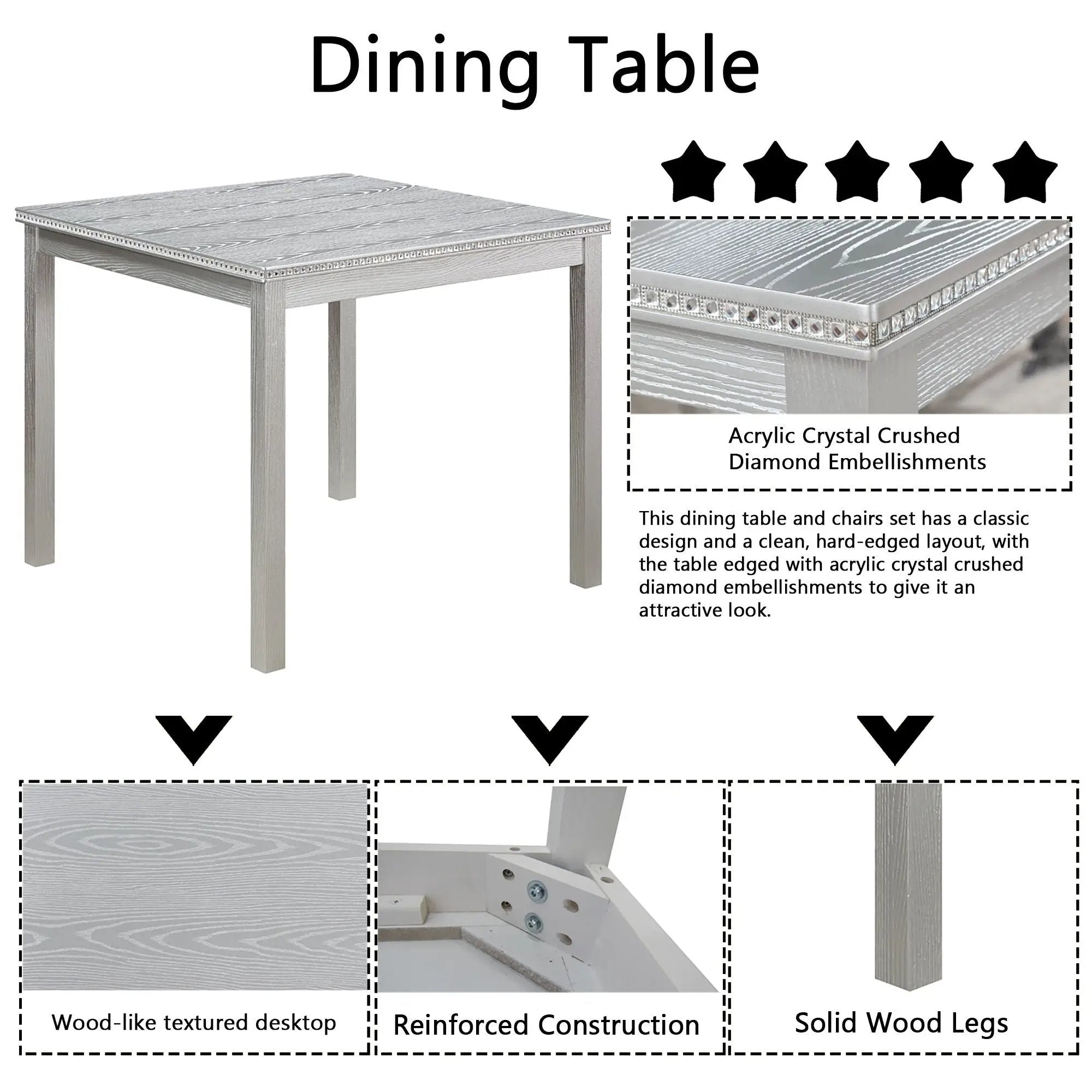 Dining Table Set With Crystal Decoration And Upholstered Chairs by Unique Piece Furniture