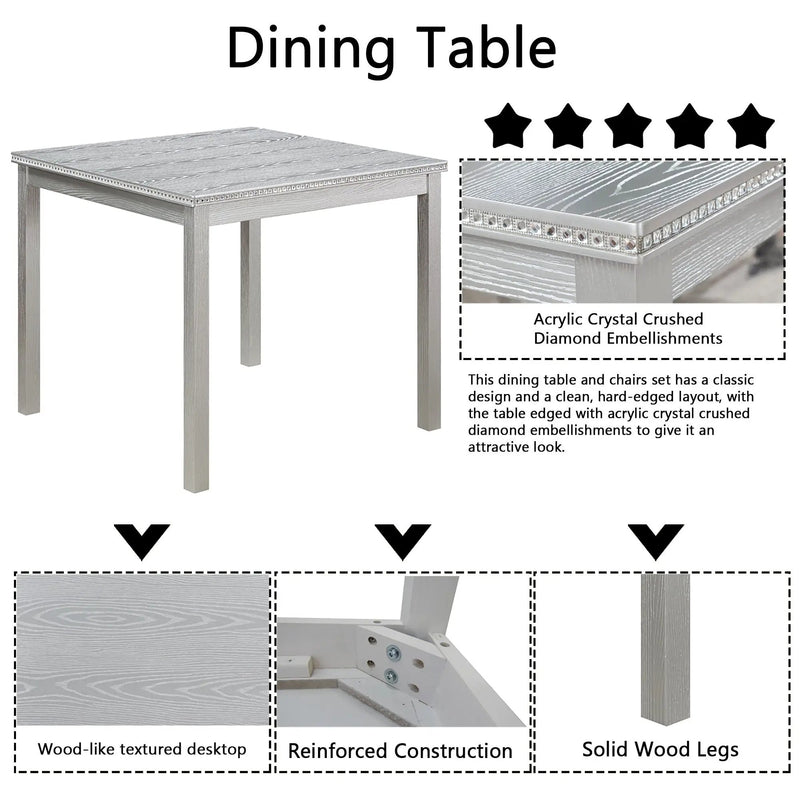 Dining Table Set With Crystal Decoration And Upholstered Chairs by Unique Piece Furniture