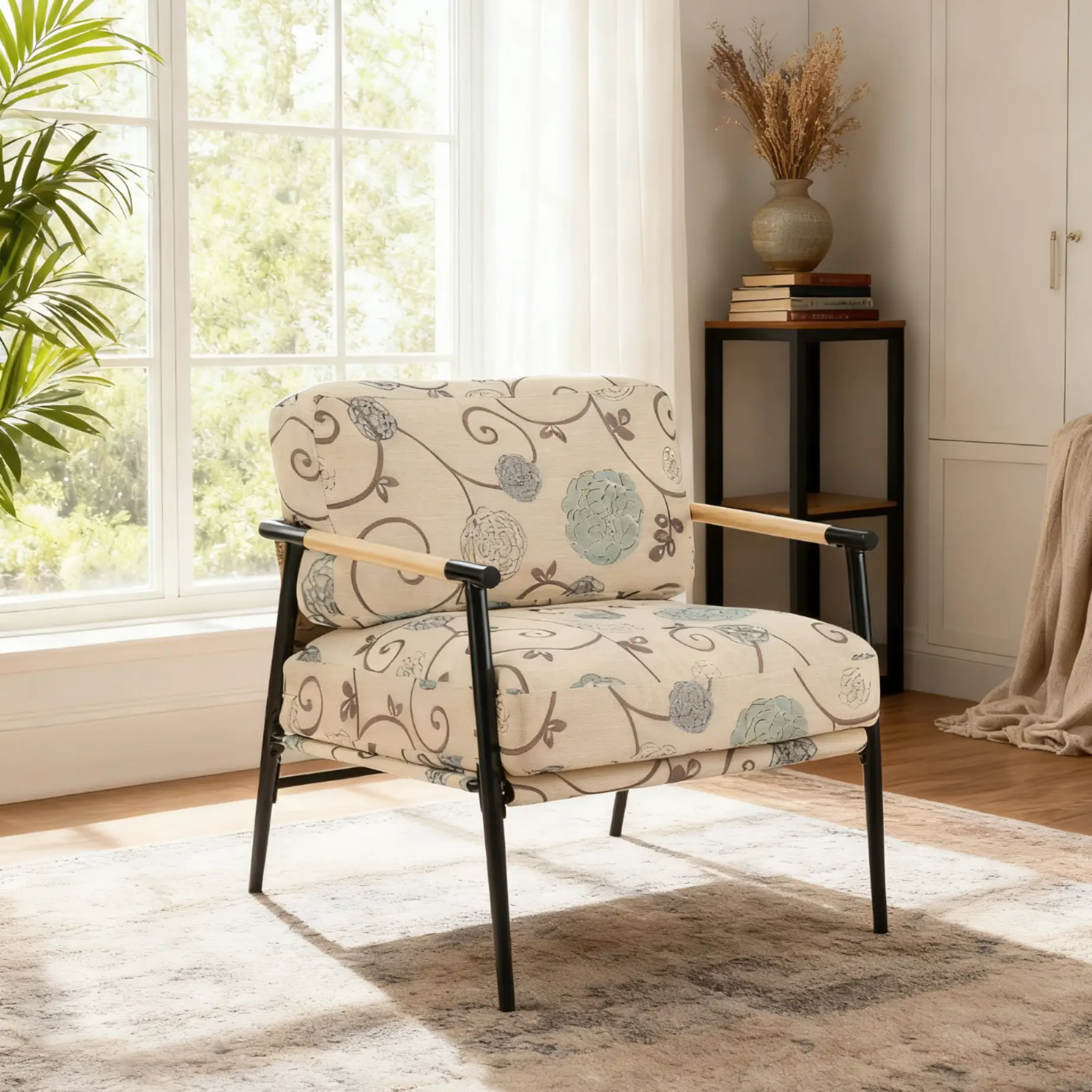27.56" Modern Accent Chair with Plush Cushions and Wooden Armrests by HouseOfZazla