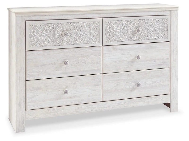 Paxberry - Six Drawer Dresser - Medallion Drawer Pulls - Whitewash by Unique Piece Furniture
