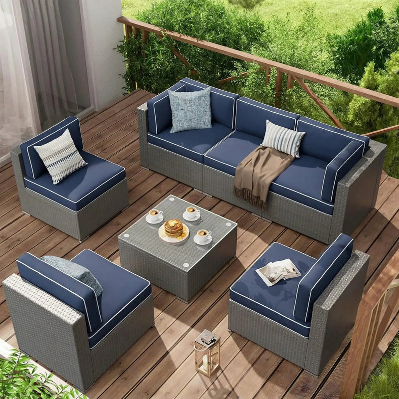 Cushion Covers for 7 Pcs Wicker Rattan Sectional Sofa by HouseOfZazla