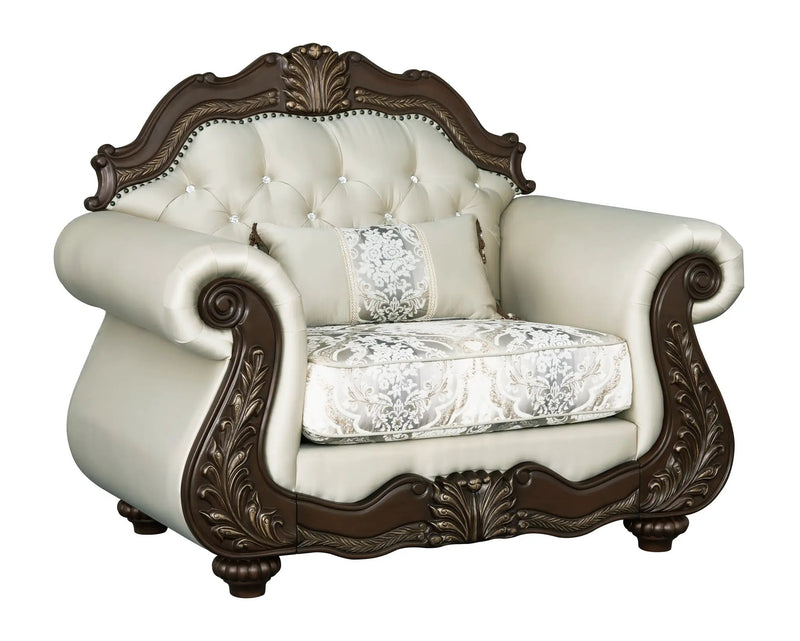Pierce 2-Piece Traditional Living Room Set, Upholstered Loveseat and Accent Chair with Carved Wood Frame by HouseOfZazla
