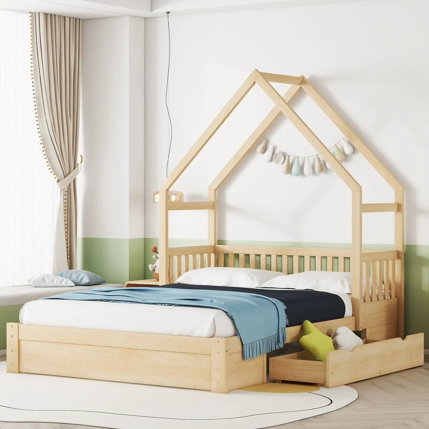 House Style Platform Bed With Guardrail And 2 Drawers by HouseOfZazla