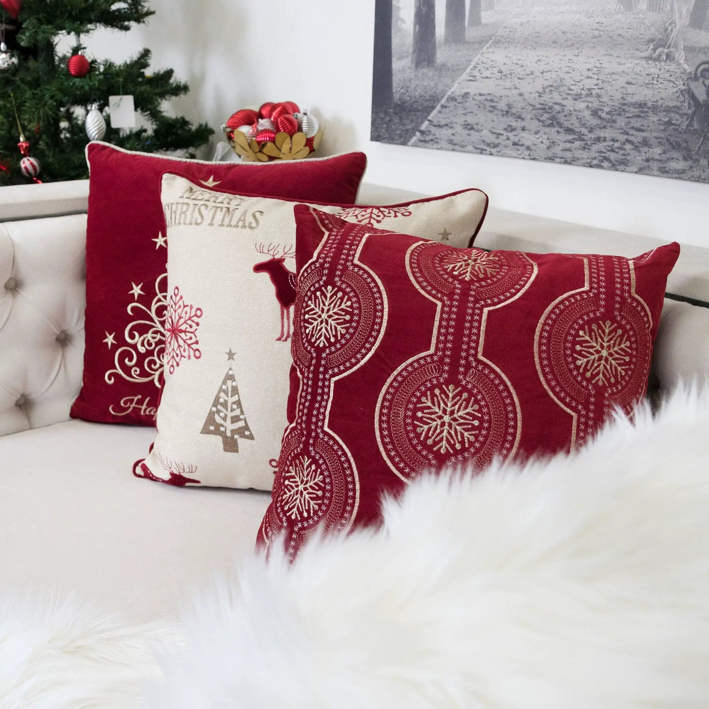 Holiday Throw Pillow With Snowflake Embroidery by HouseOfZazla