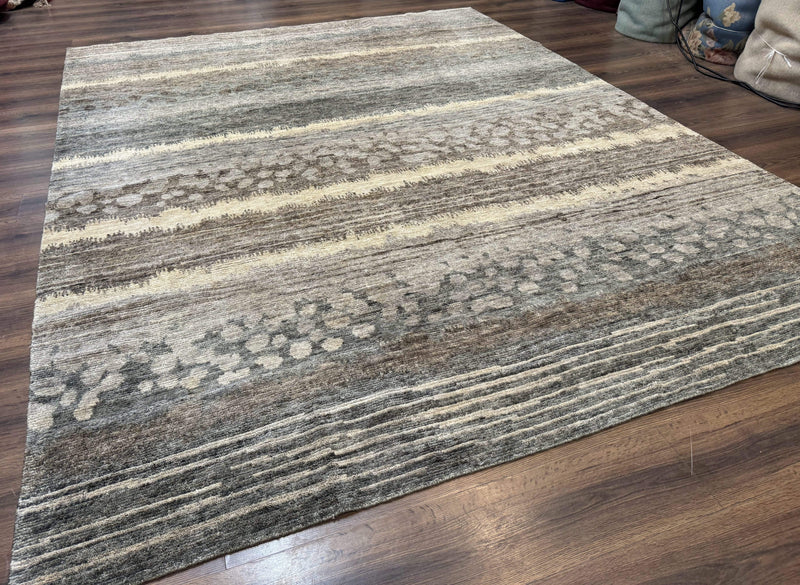 Modern Tibetan Wool Rug 8x10, Abstract, Contemporary, Handmade, Gray, Stripes by Jewel Rugs