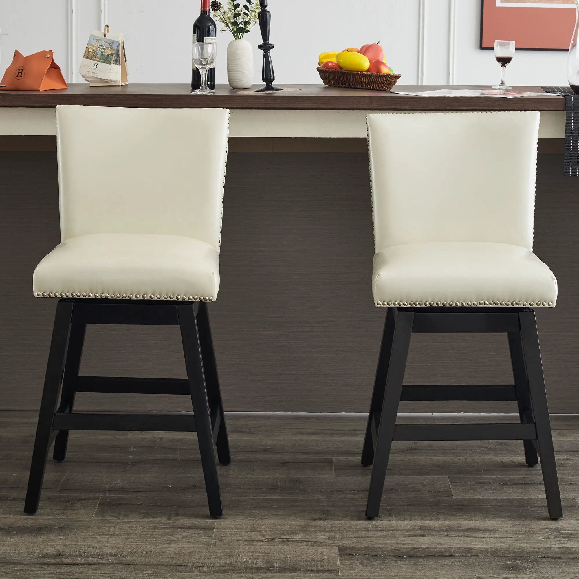 Upholstered Swivel Bar Stools High Back (Set of 2) - Cream White by HouseOfZazla