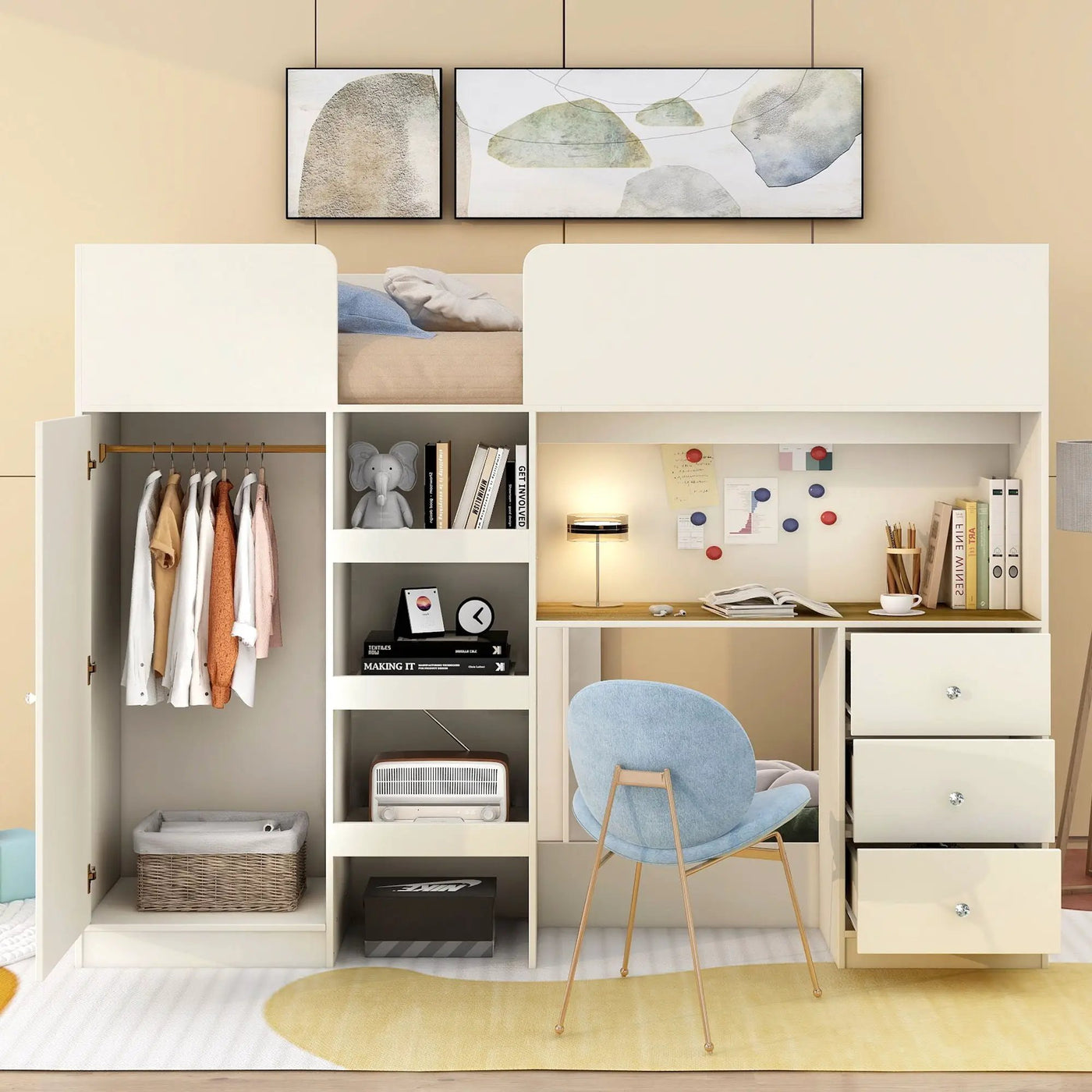 Loft Bed With Built In Wardrobe, Desk, Shelves, And Drawers by Unique Piece Furniture