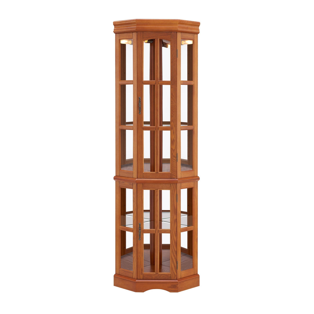 Corner Curio Cabinet with 5 Shelves and Lighting System - Dark Brown or Light Brown, photo 2 of 8