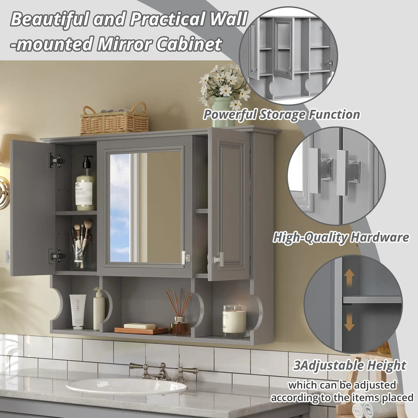 Wall Mounted Bathroom Medicine Wall Cabinet With Mirror & Open Shelves by HouseOfZazla