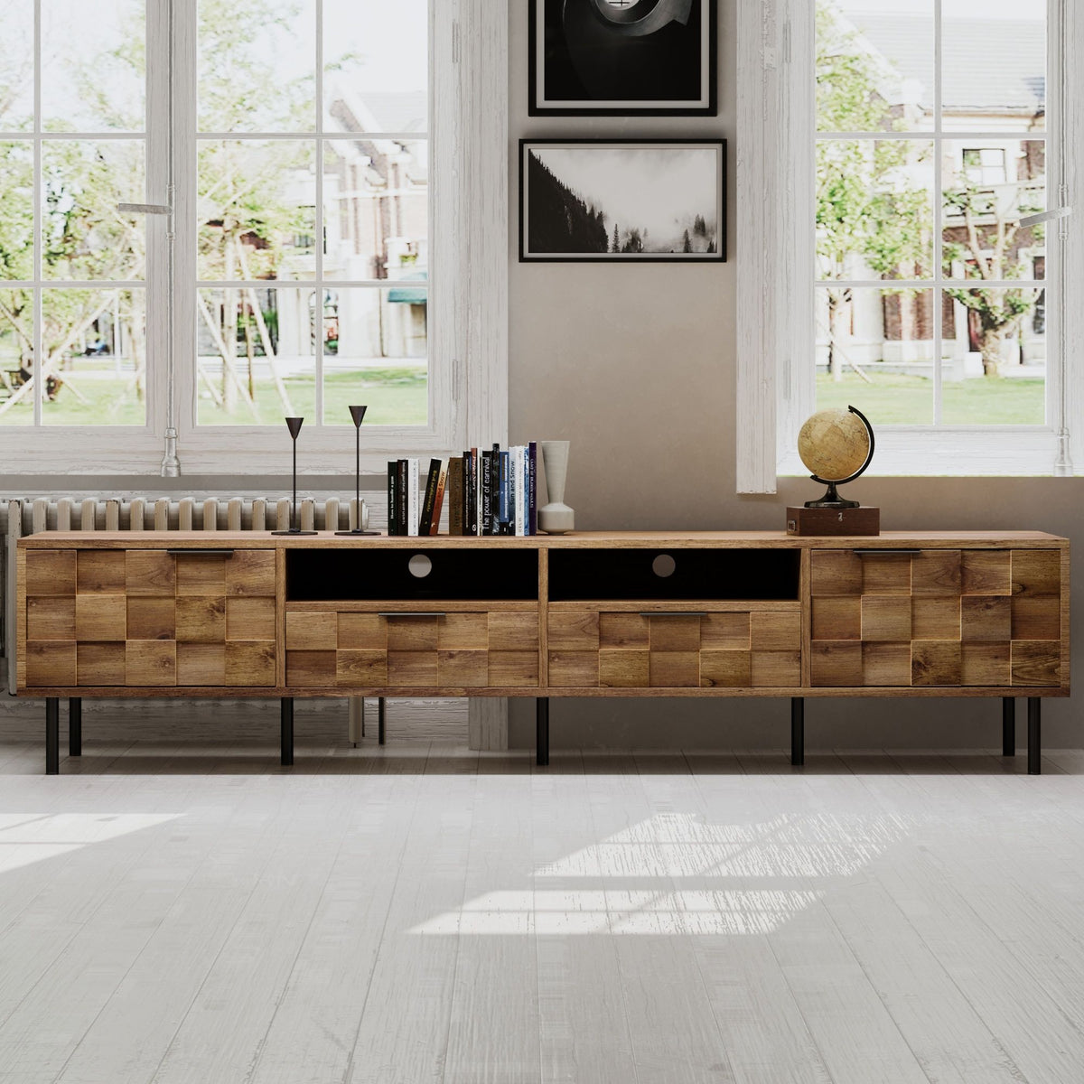 TV Stand With 2 Drawers, Media Console Table, Storage Cabinet With Cable Management, photo 10 of 13