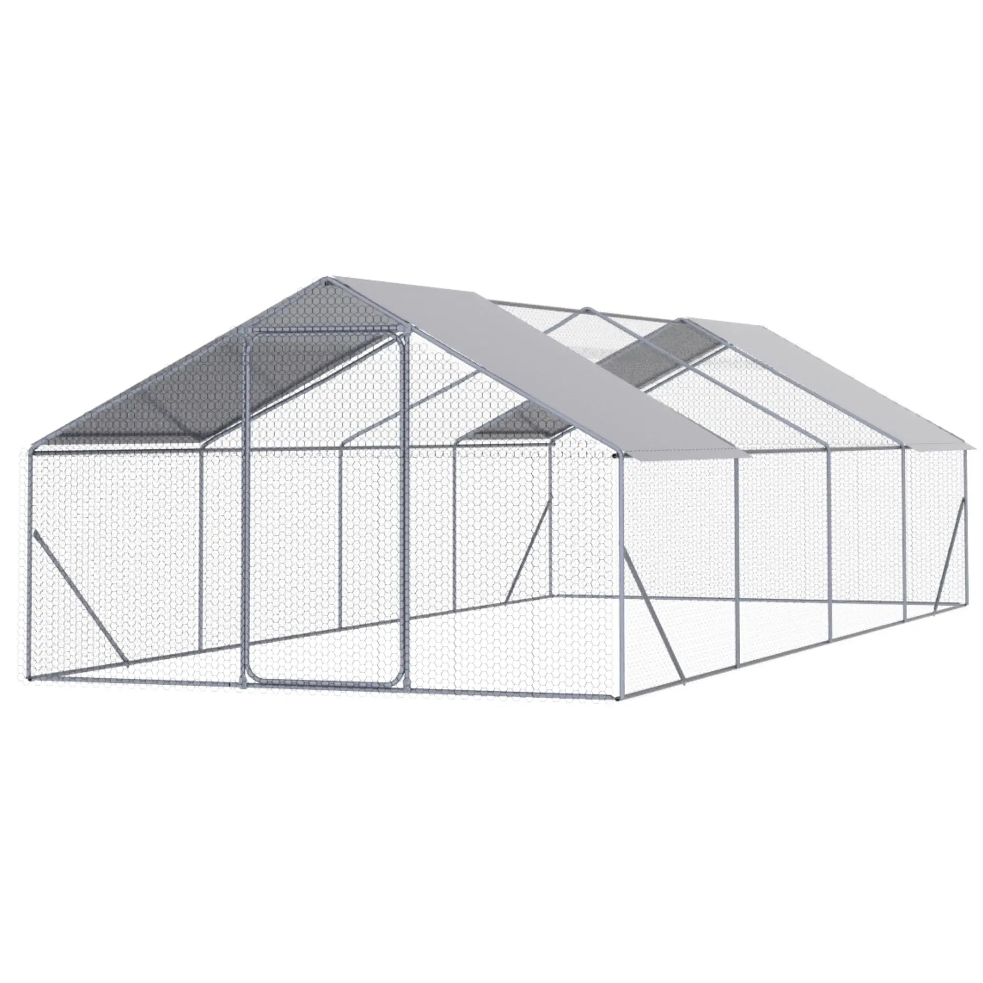 Outdoor Chicken Coop Large Space With Safety Features - Silver Gray by HouseOfZazla