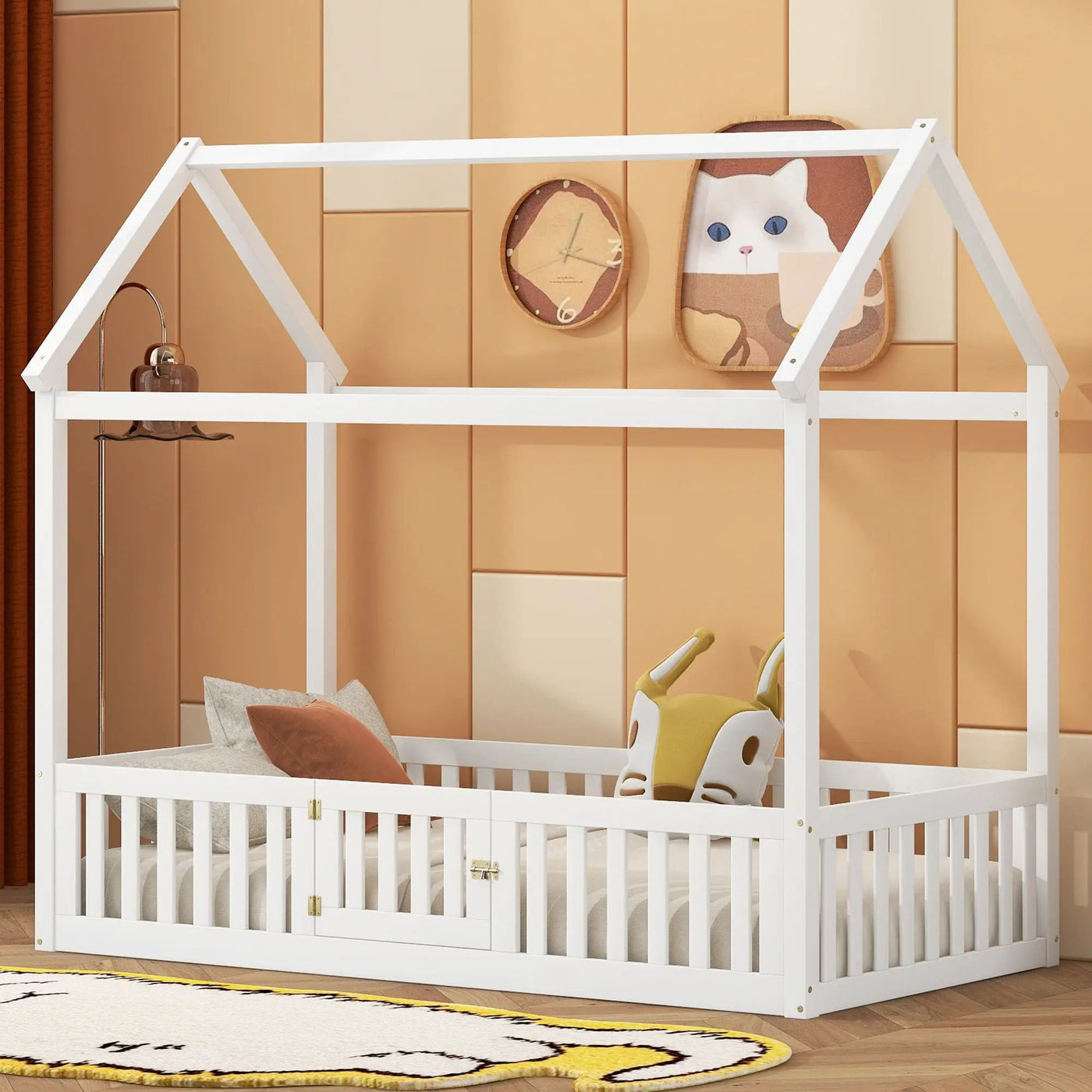 Wood House Bed With Fence And Door by HouseOfZazla