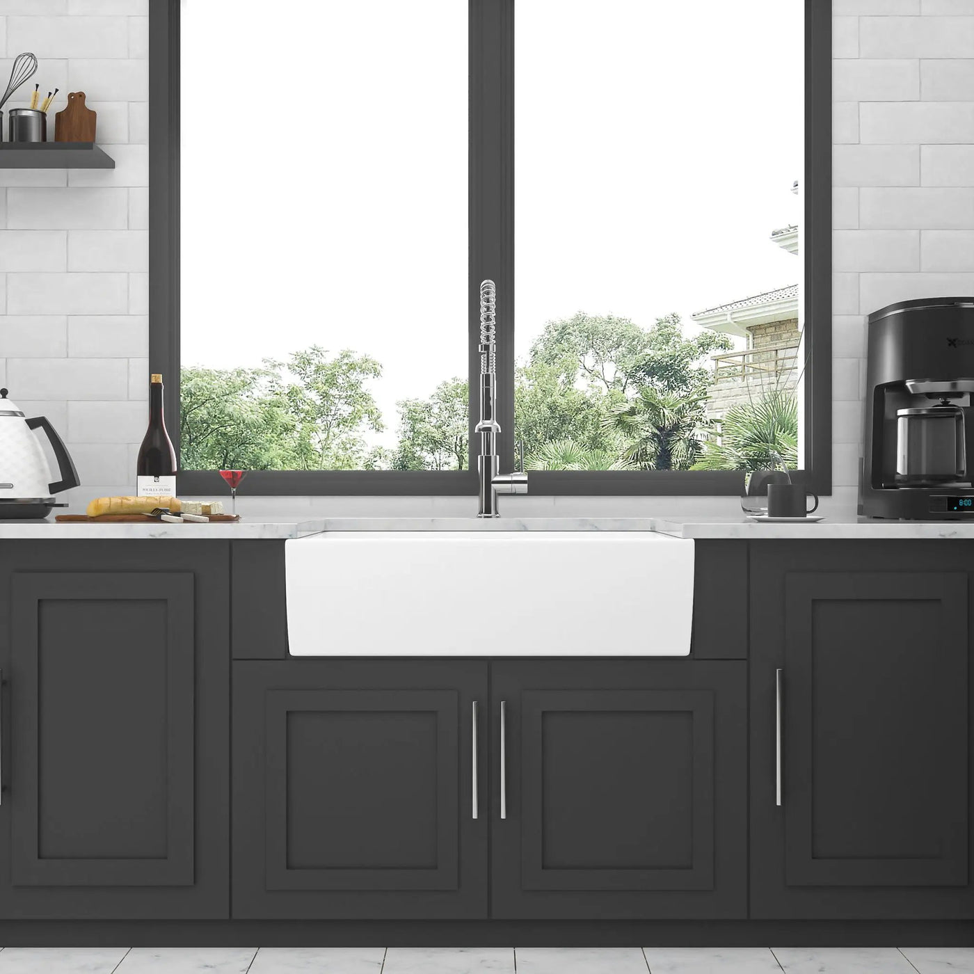 Ceramic Farmhouse Sink With Deep Basin And Stainless Steel Grid by HouseOfZazla