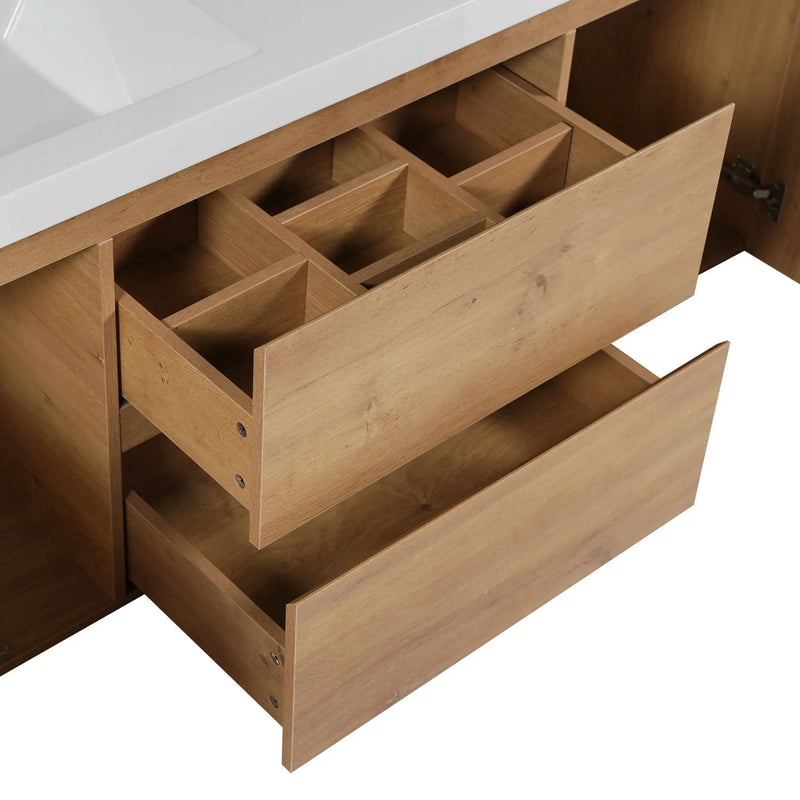 Double Sink Bathroom Vanity, Cabinet & Soft Close Doors, Divided Drawers, Wall Mounted Storage - Wood by HouseOfZazla